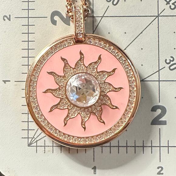 Wintex rose gold pink enamel clear rhinestones quartz pocket watch necklace - Picture 10 of 10